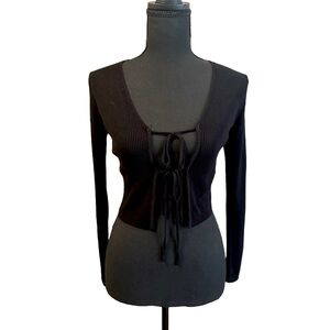 Women’s Shoedazzle black ribbed double tie cardigan size S